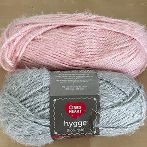 Red Heart Hygge Yarn in Pink and Gray bundle